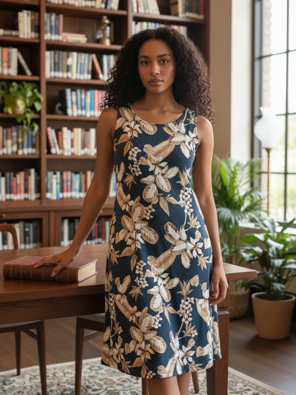 Tommy Bahama Navy Dress with Cream Floral Print